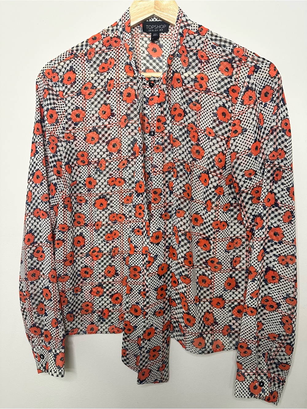 Topshop Floral Tie-Neck Blouse - Picture 4 of 6